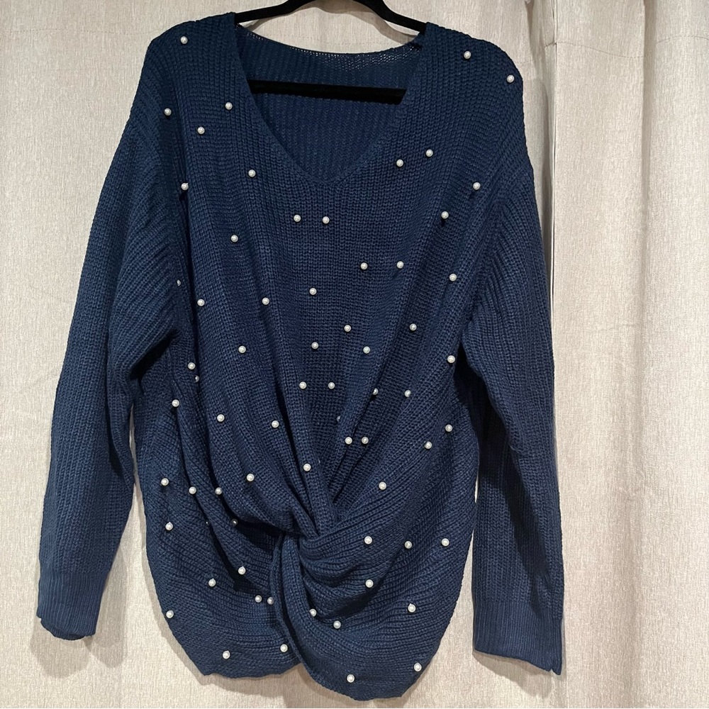 Navy blue with pearls sweater